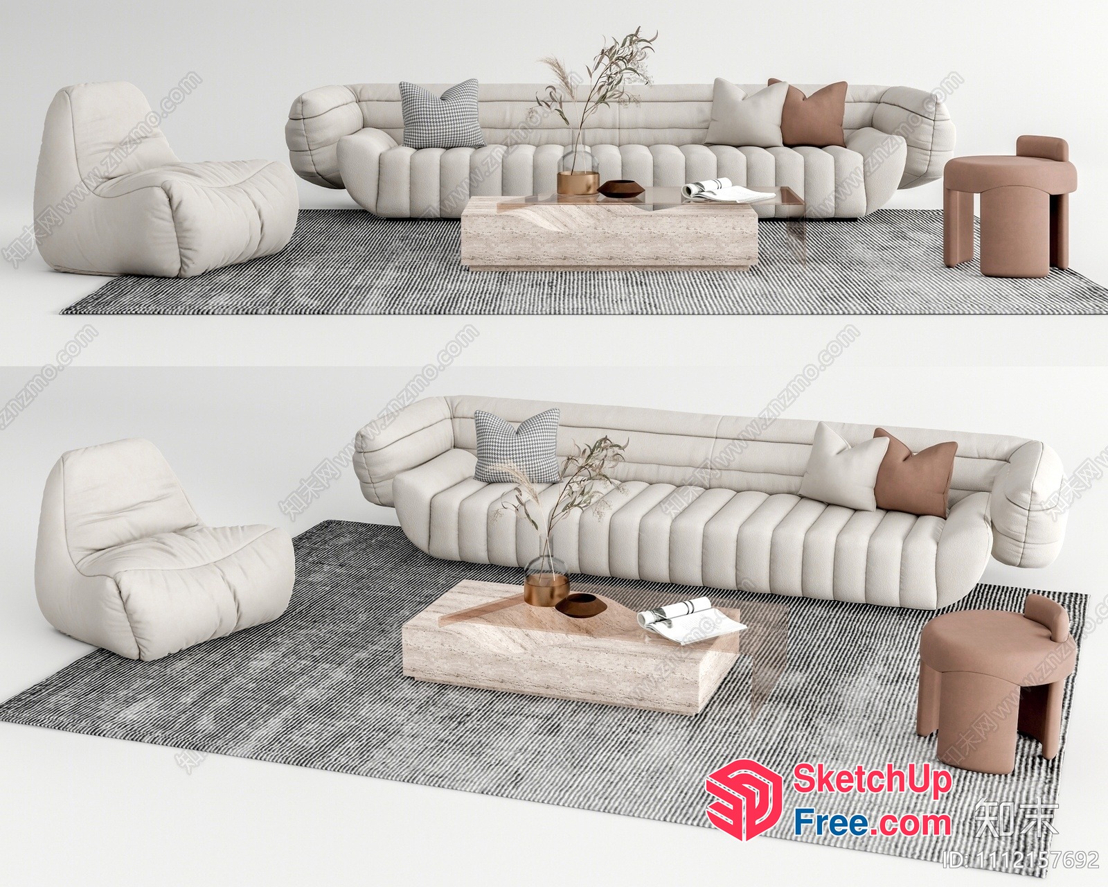 Elegant Living Room With Modern Sofa And Coffee Table 3D SketchUp File