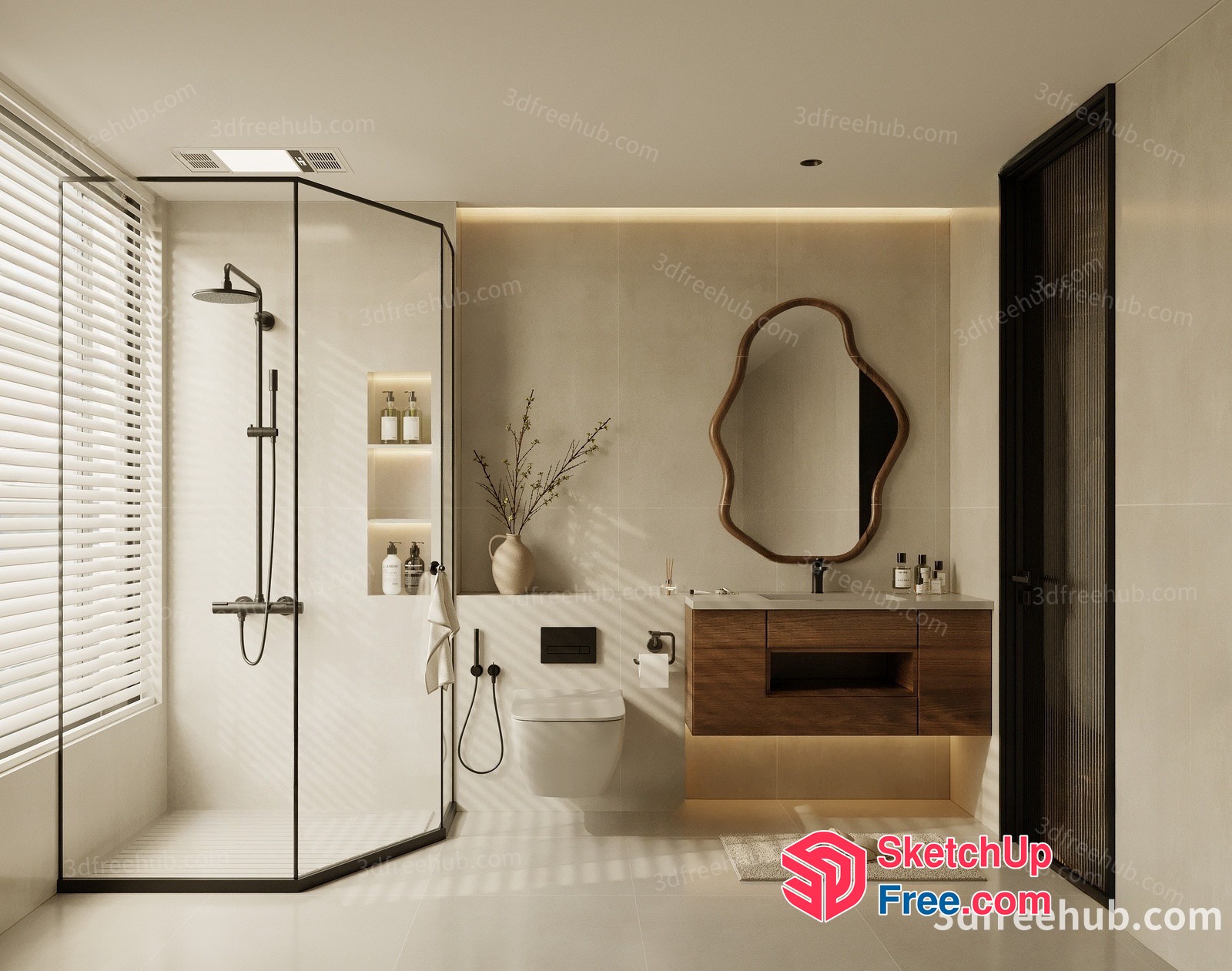 Modern Bathroom Decor With Glass Shower And Wooden Vanity 3D SketchUp File