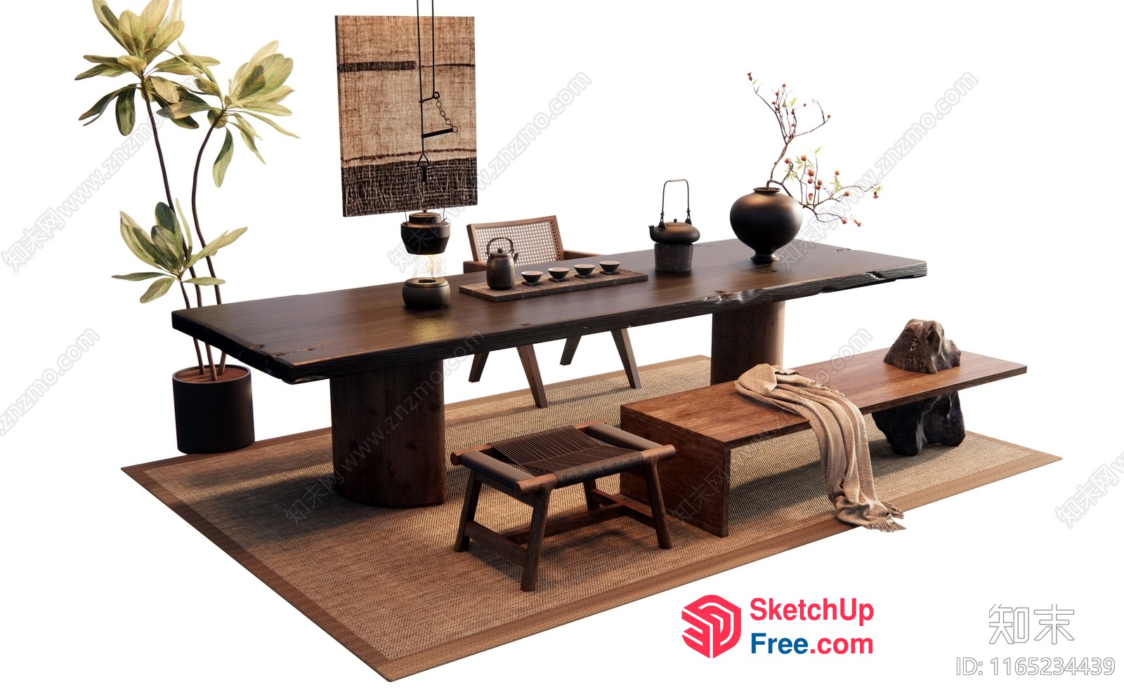 Japanese Style Dining Room With Wabi-Sabi Decor 3D SketchUp File