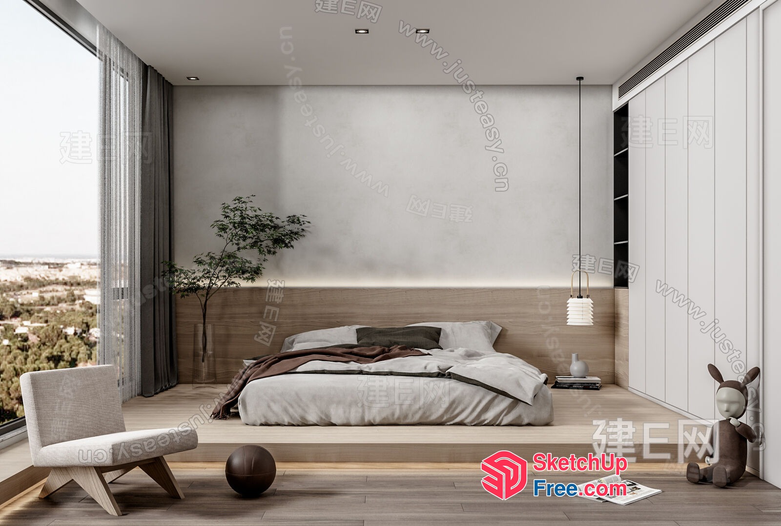 Modern Minimalist Bedroom With Natural Light And Wood Accents 3D SketchUp File