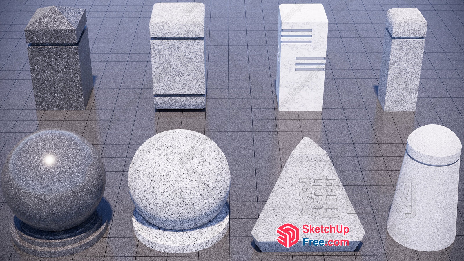 Stone Pillars And Decorative Objects 3D SketchUp File