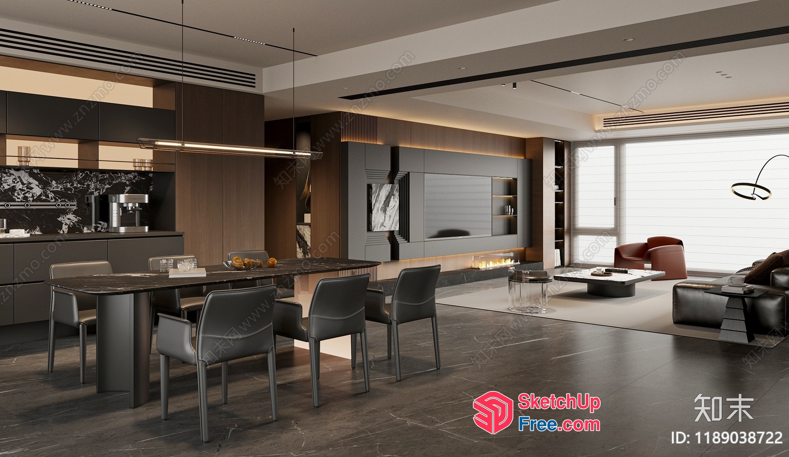Luxurious Modern Living Room And Kitchen Interior 3D SketchUp File
