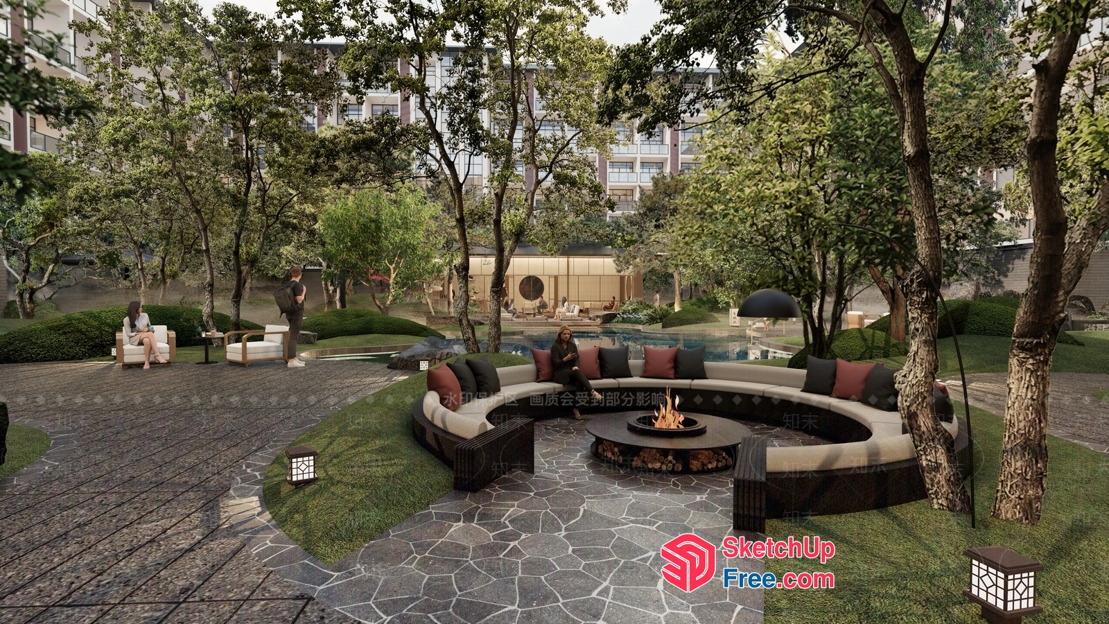 Luxurious Outdoor Seating Area With Fire Pit 3D SketchUp File