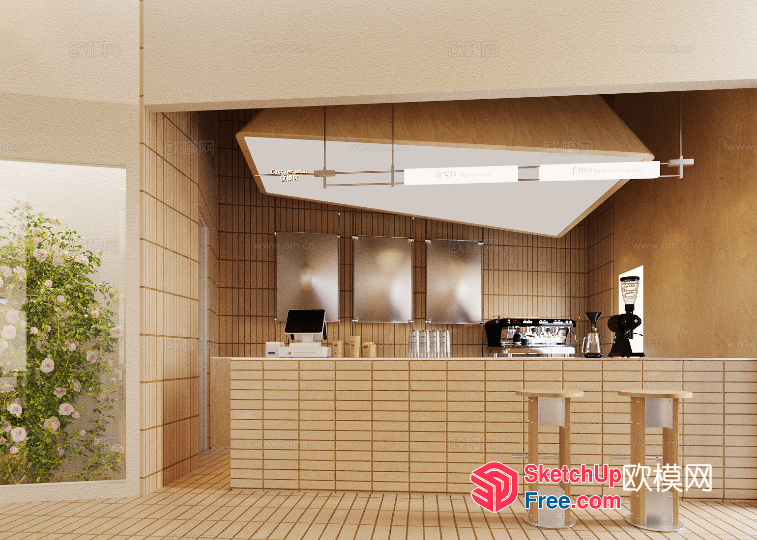Modern Japanese Style Coffee Shop Interior 3D SketchUp File