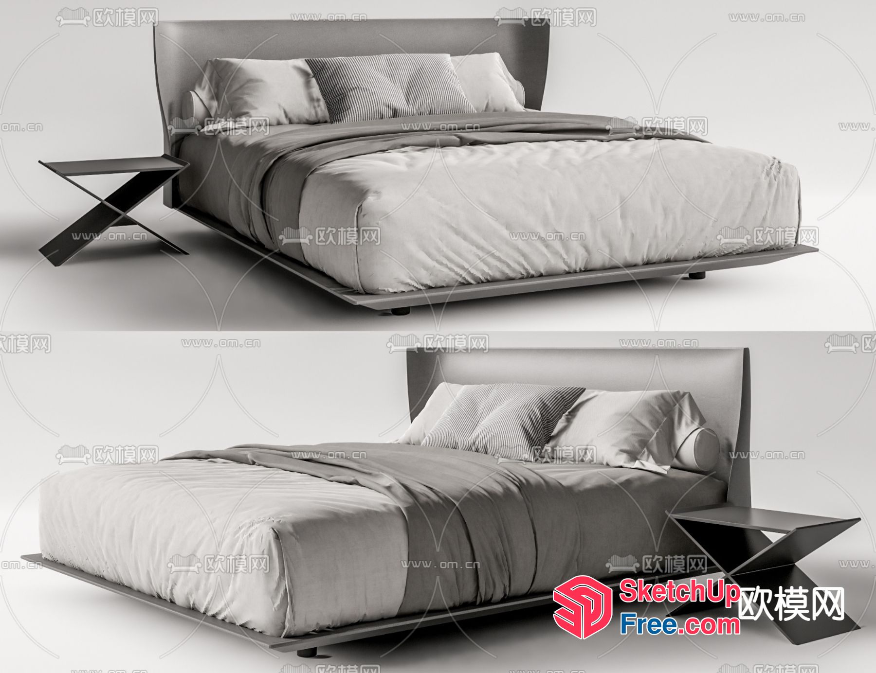 Modern Bed With Side Tables 3D SketchUp File