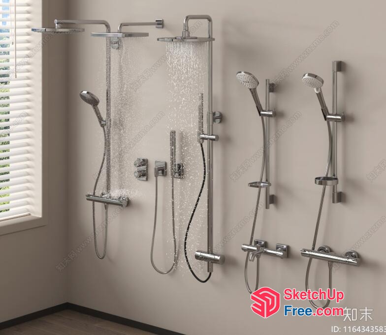 Shower System With Multiple Shower Heads And Handheld Shower 3D SketchUp File