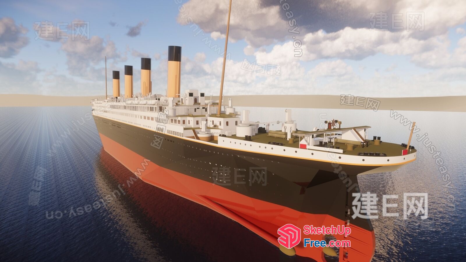 Majestic Ocean Liner In Serene Waters 3D SketchUp File