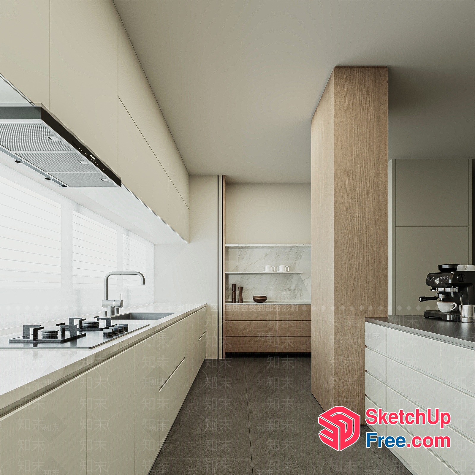 Modern Kitchen With Sleek White And Brown Cabinets 3D SketchUp File