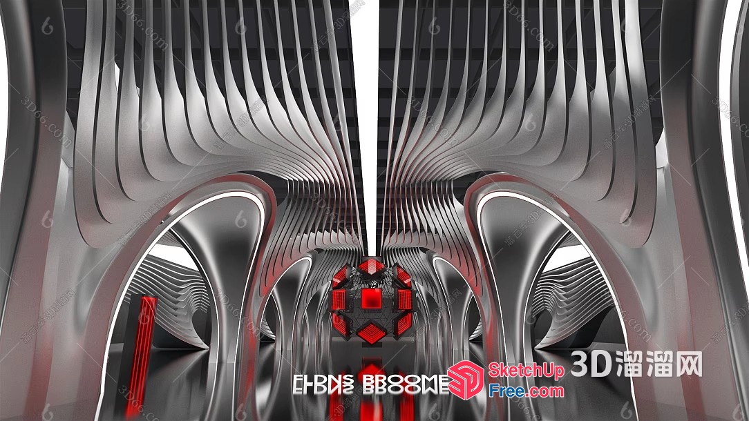 Futuristic Interior Design With Red Accents 3D SketchUp File