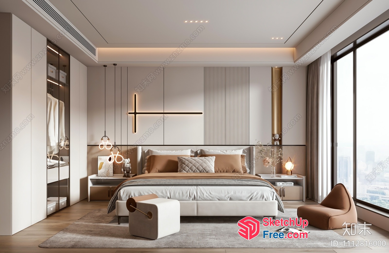 Modern Minimalist Bedroom With Large Windows 3D SketchUp File