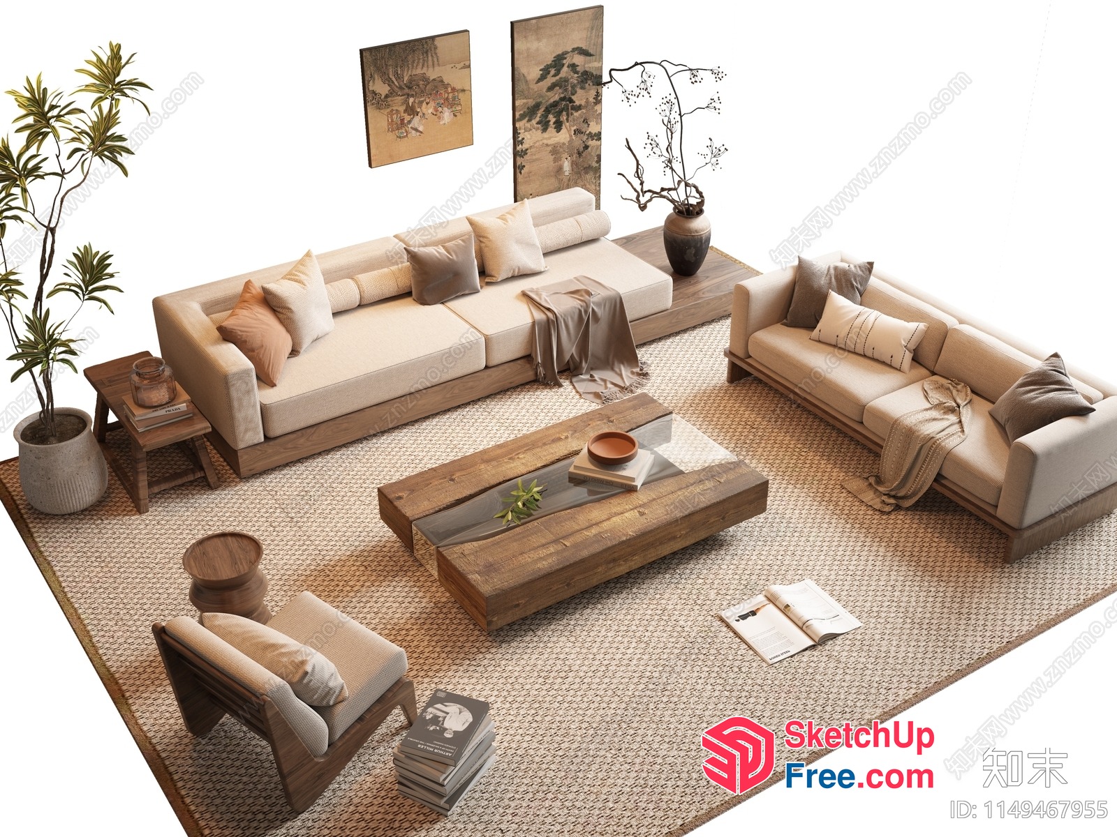 Elegant Living Room With Neutral Color Palette And Natural Textures 3D SketchUp File