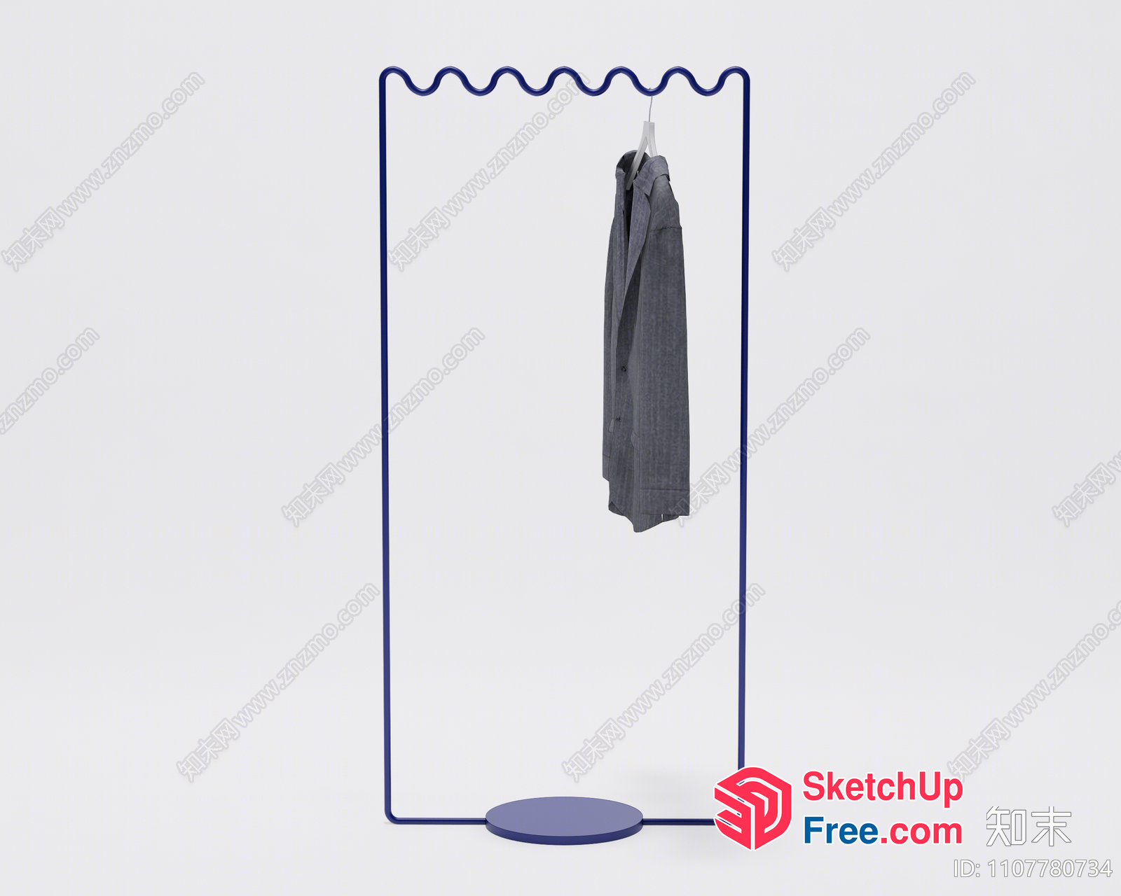 Minimalist Gray Clothing Hanging On A Blue Rack 3D SketchUp File