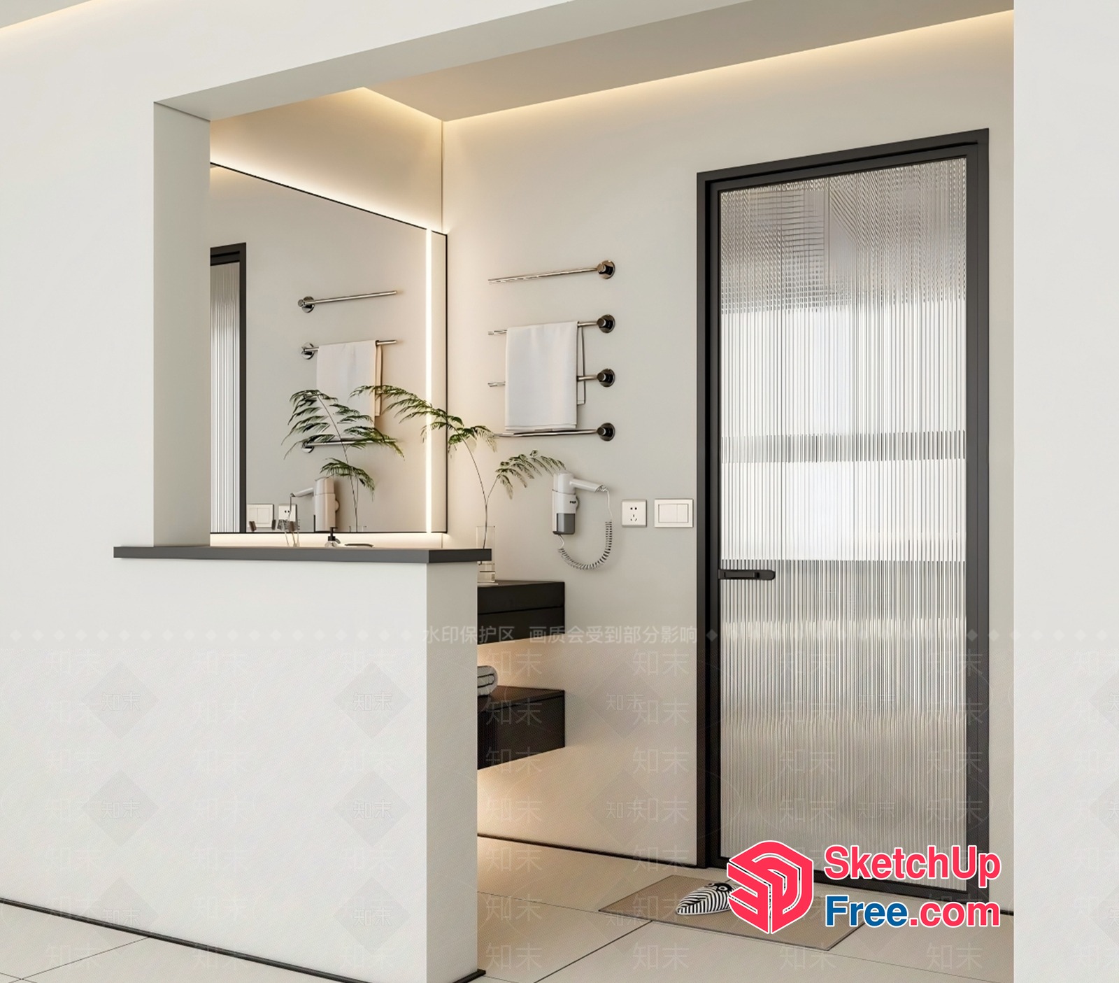 Sleek Modern Bathroom With Black Accents And White Walls 3D SketchUp File