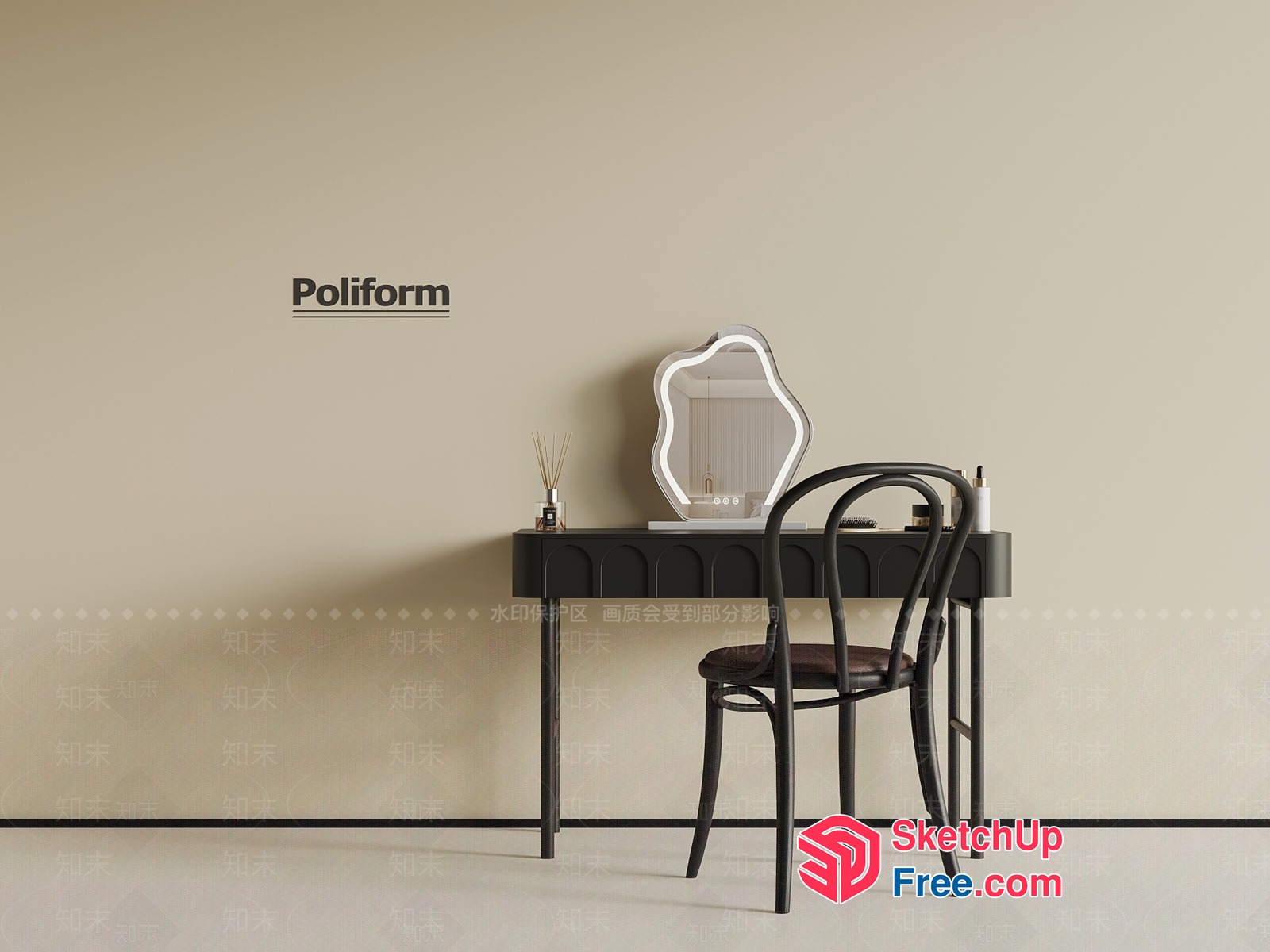 Poliform Desk And Chair Set 3D SketchUp File