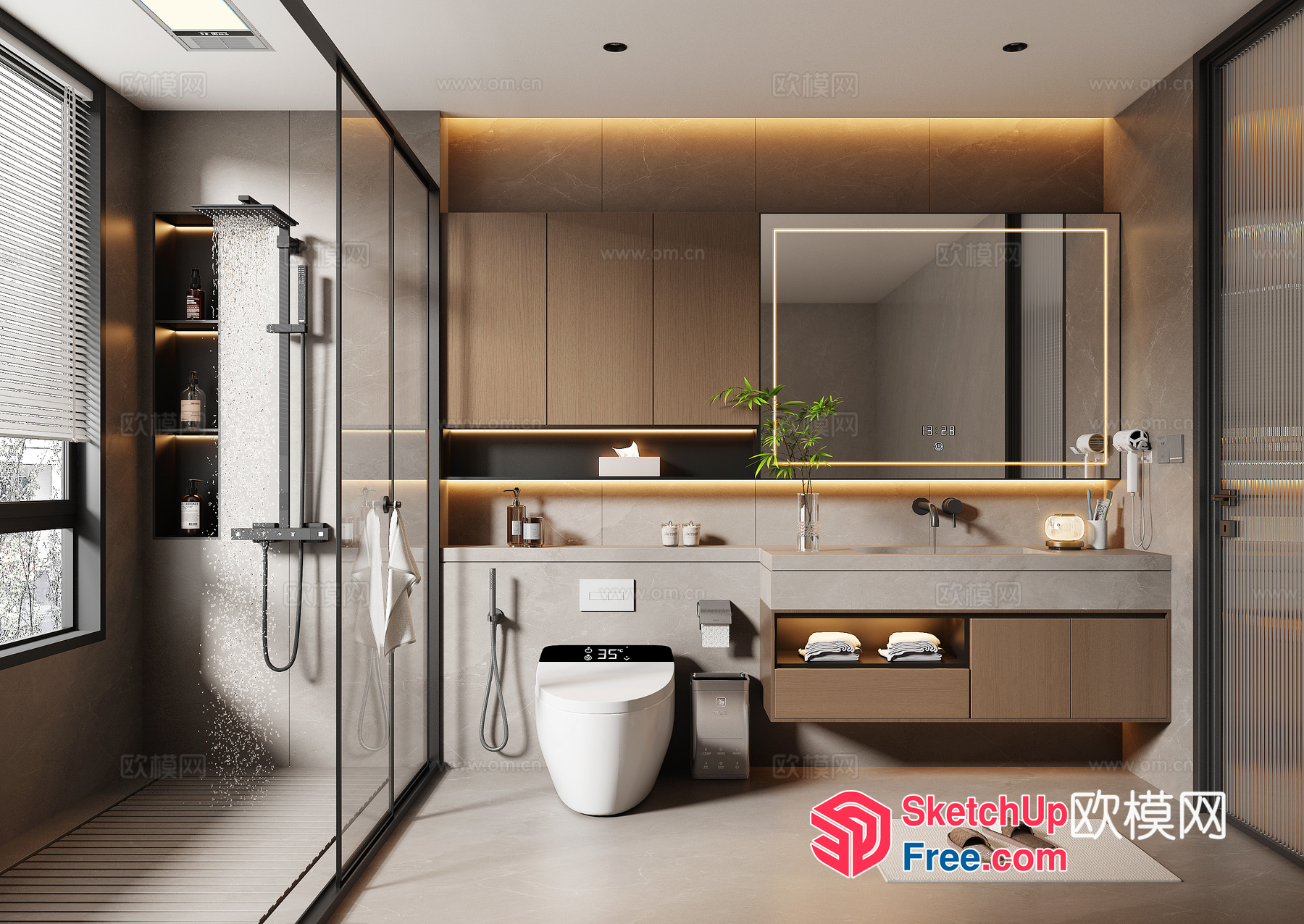 Modern Bathroom With White Toilet And Digital Display 3D SketchUp File