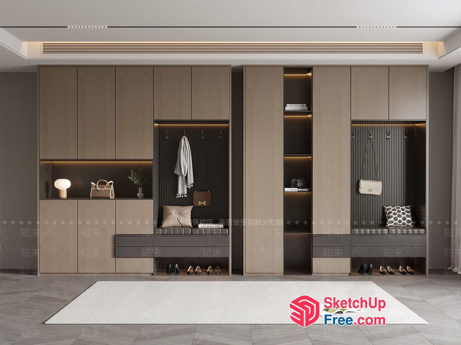 Modern Minimalist Entryway With Built-In Shoe Storage And Seating 3D SketchUp File