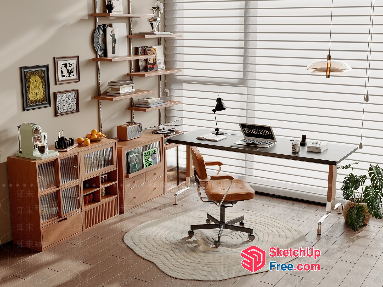 Modern Home Office With Vintage Touches And Natural Light 3D SketchUp File