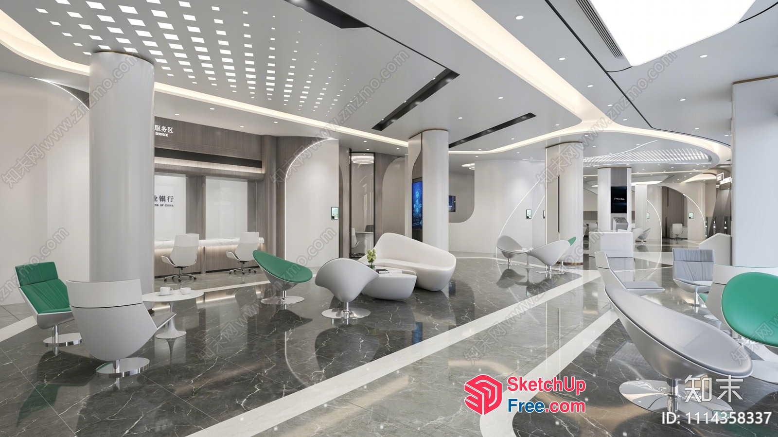 Modern Office Space With Sleek White And Green Furniture 3D SketchUp File