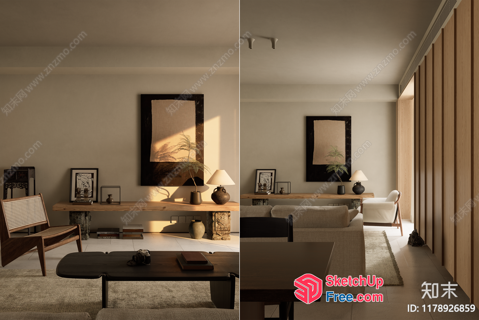 Elegant And Serene Modern Japanese Living Room 3D SketchUp File