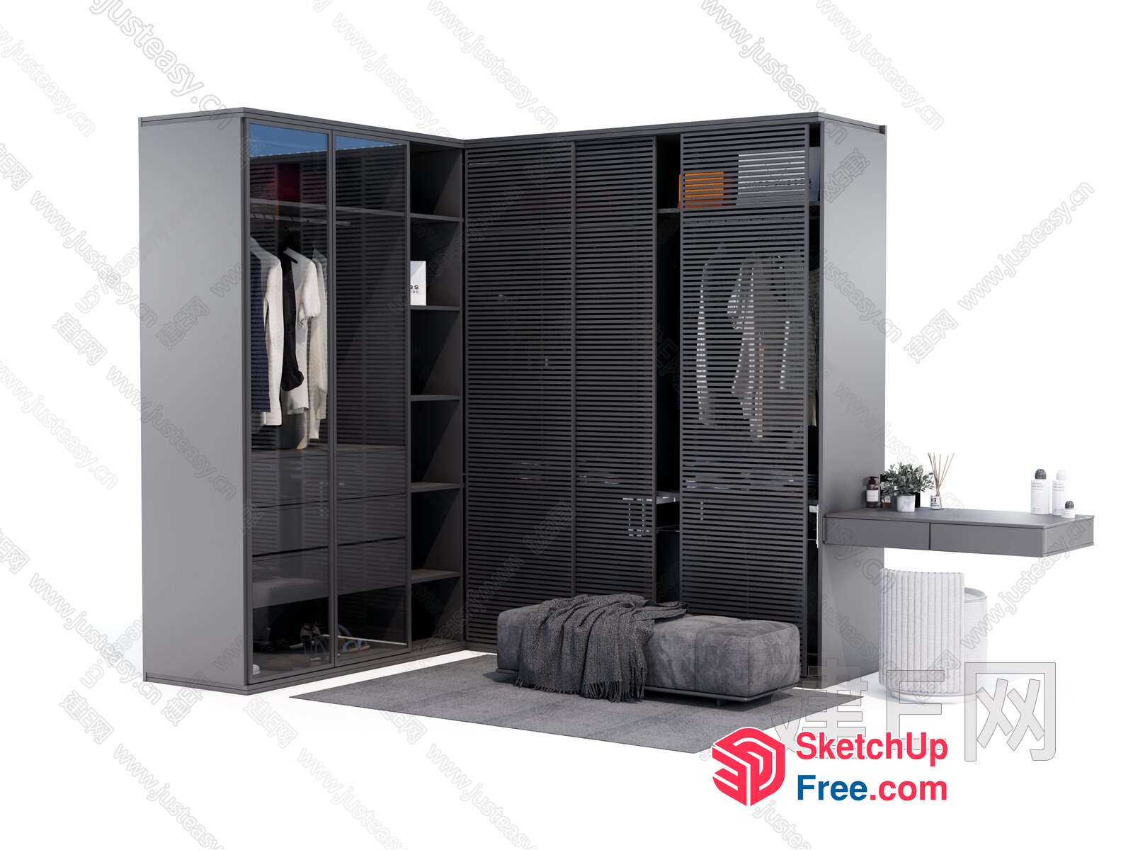 Modern Wardrobe With Glass Doors And Built-In Shelves 3D SketchUp File