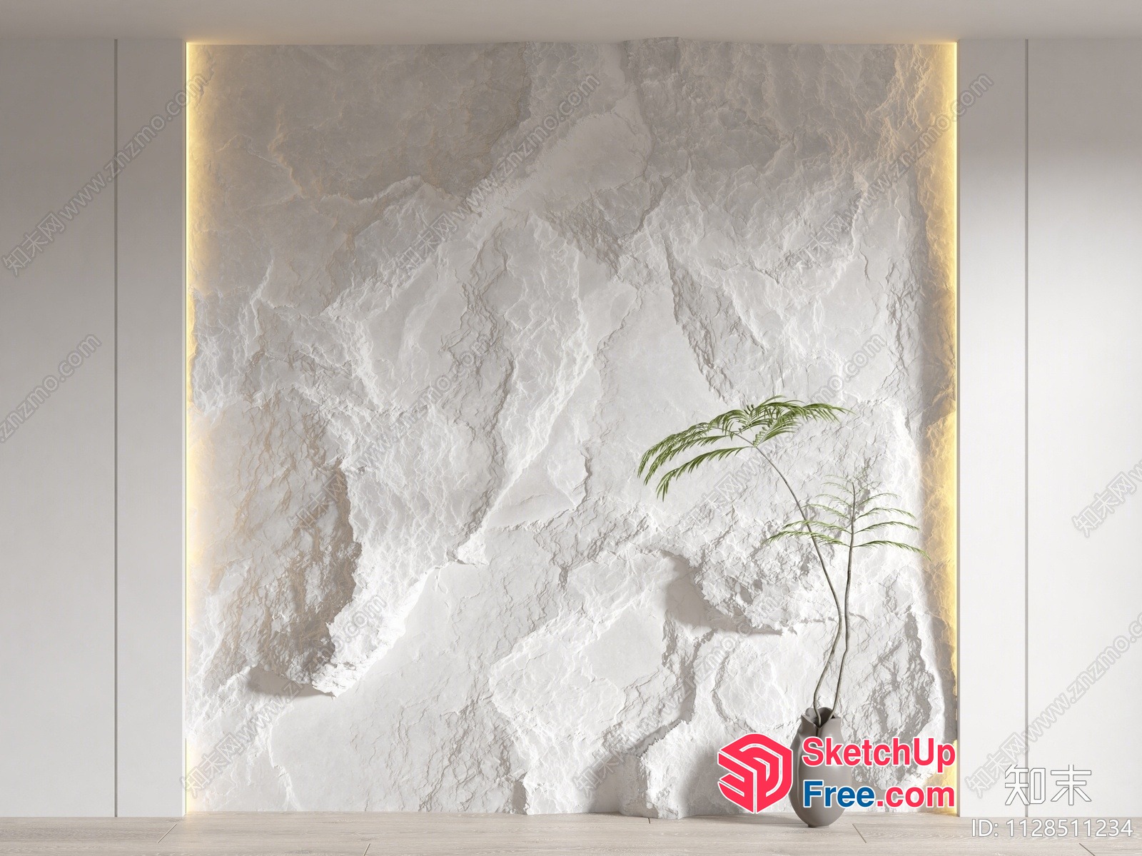 Elegant Minimalist White Rock Wall With Potted Plant 3D SketchUp File