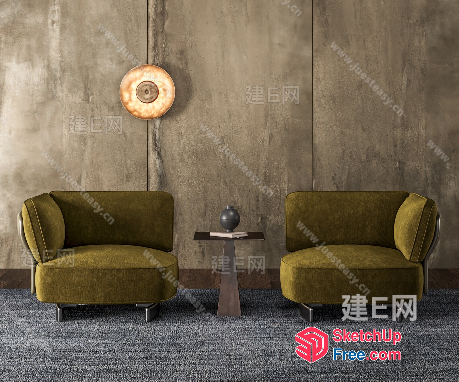 Cozy Modern Living Room Setting With Two Chairs And Table 3D SketchUp File