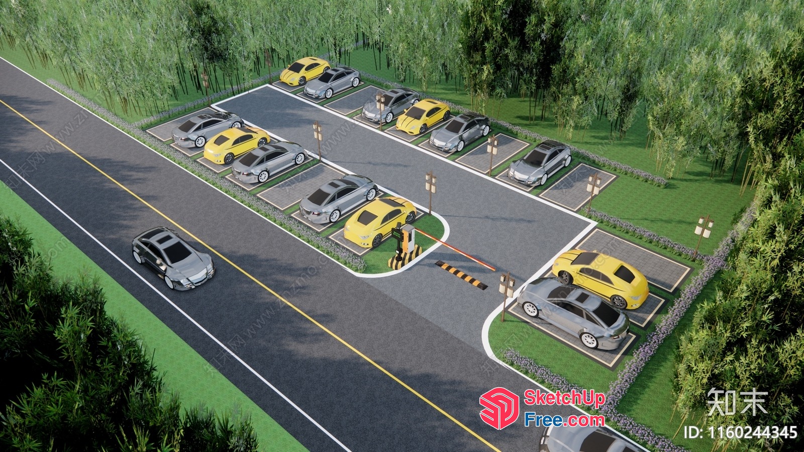 Cars Parked In A Well-Maintained Parking Lot 3D SketchUp File