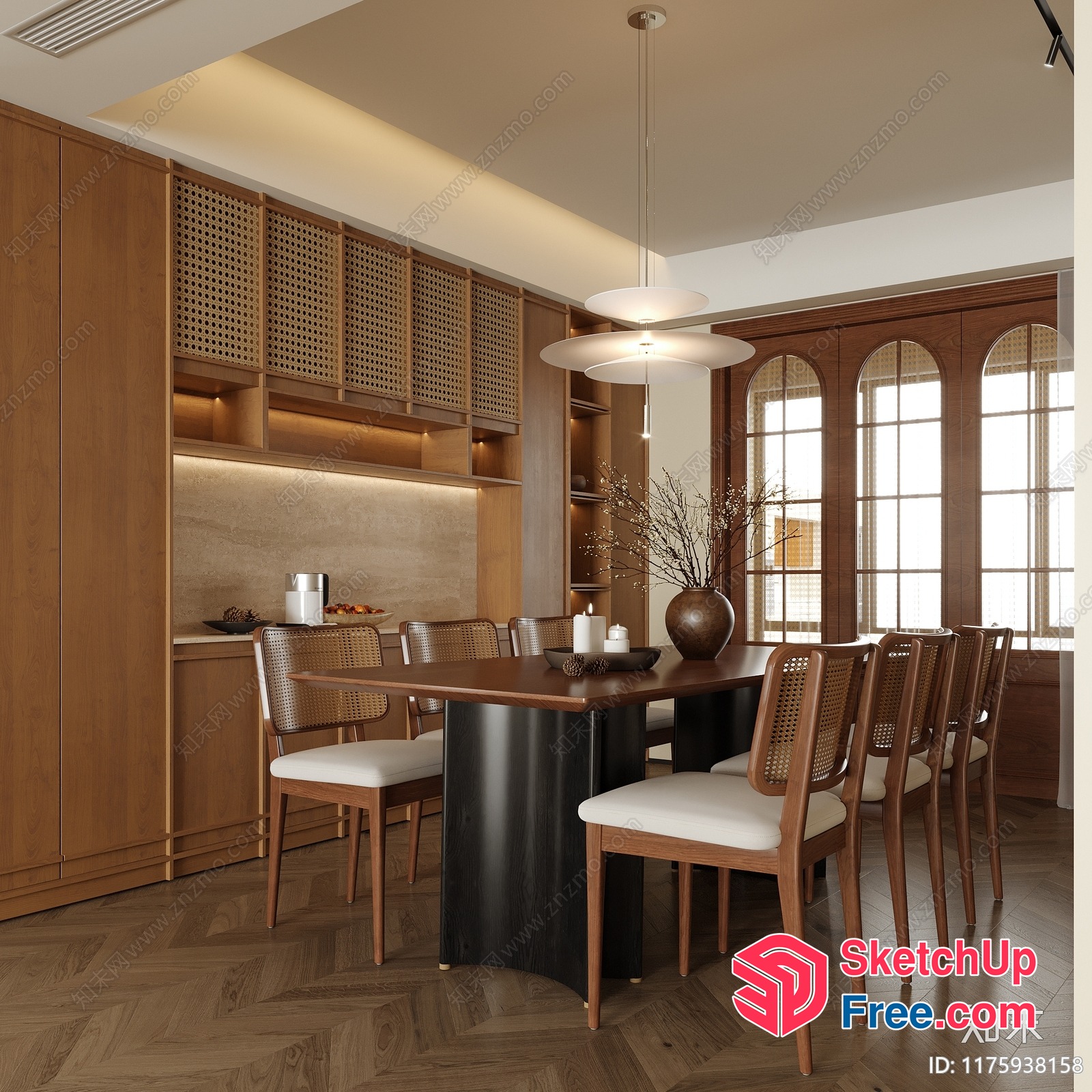Elegant Dining Room With Wood Furniture And Natural Light 3D SketchUp File