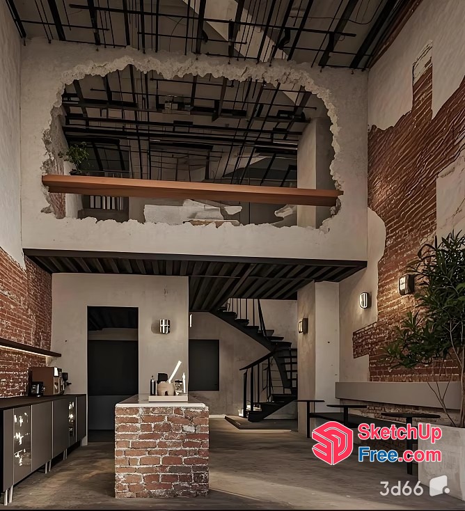 Industrial Style Interior With Exposed Brick And Metal Accents 3D SketchUp File