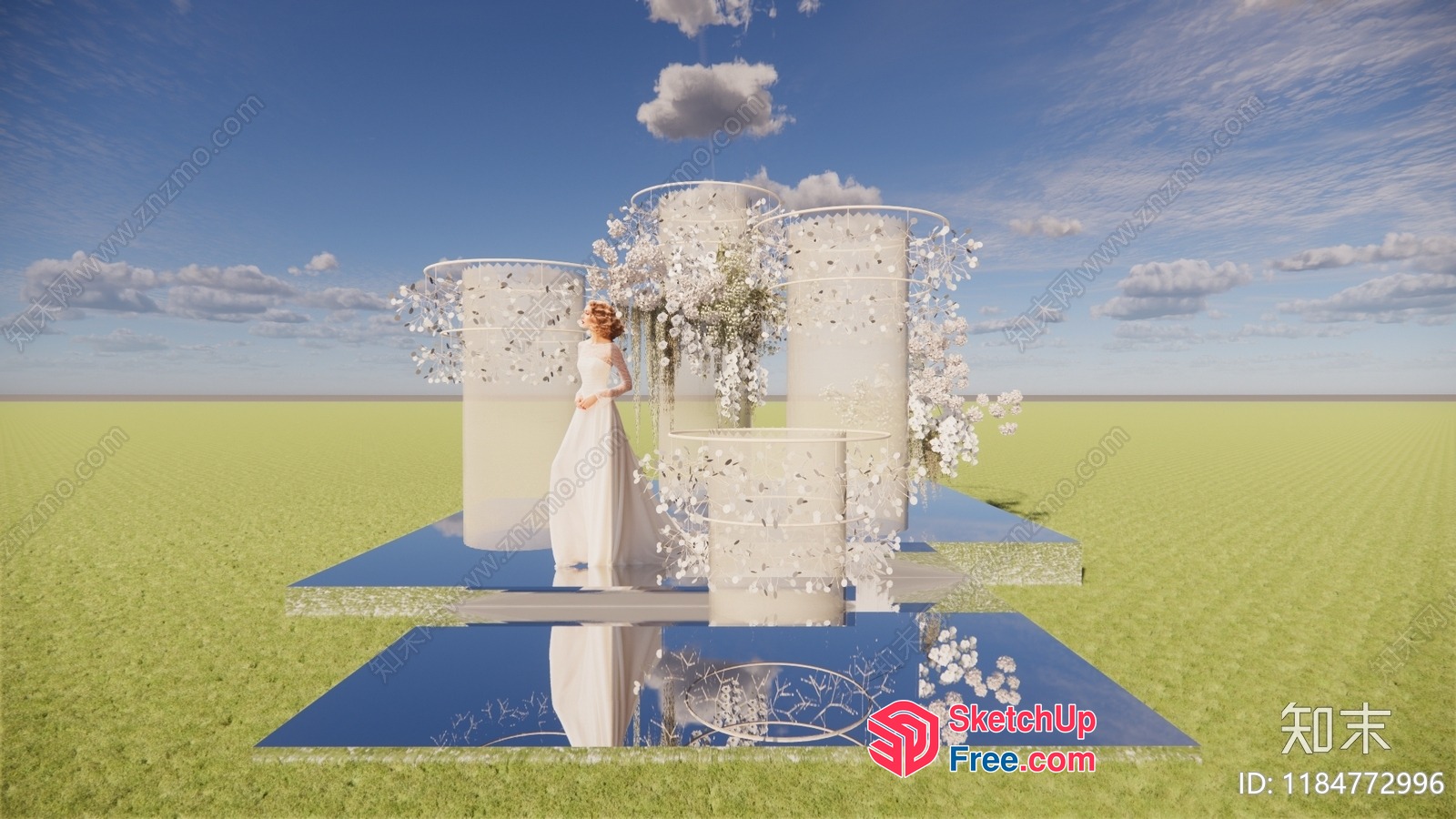 3D Rendering Of A Woman In A Wedding Dress Standing On A Platform 3D SketchUp File