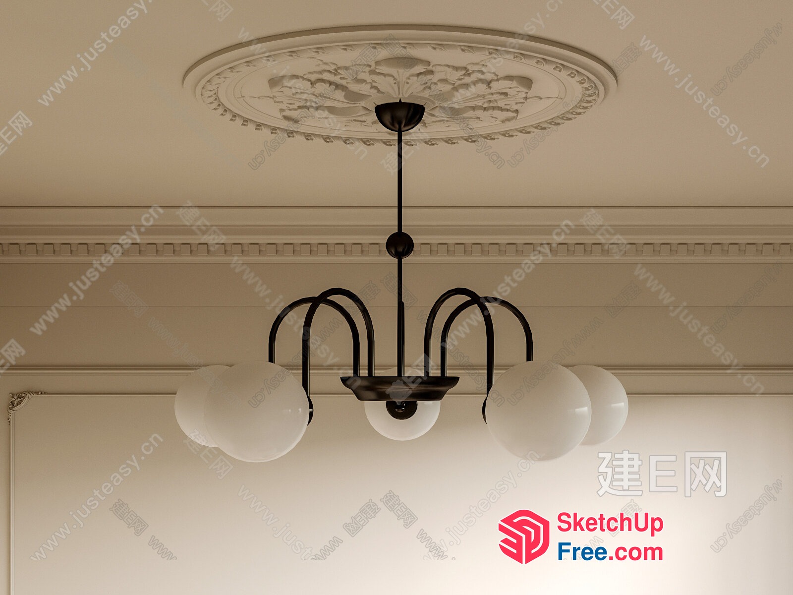 Classic Ceiling Light Fixture With Ornate Details 3D SketchUp File