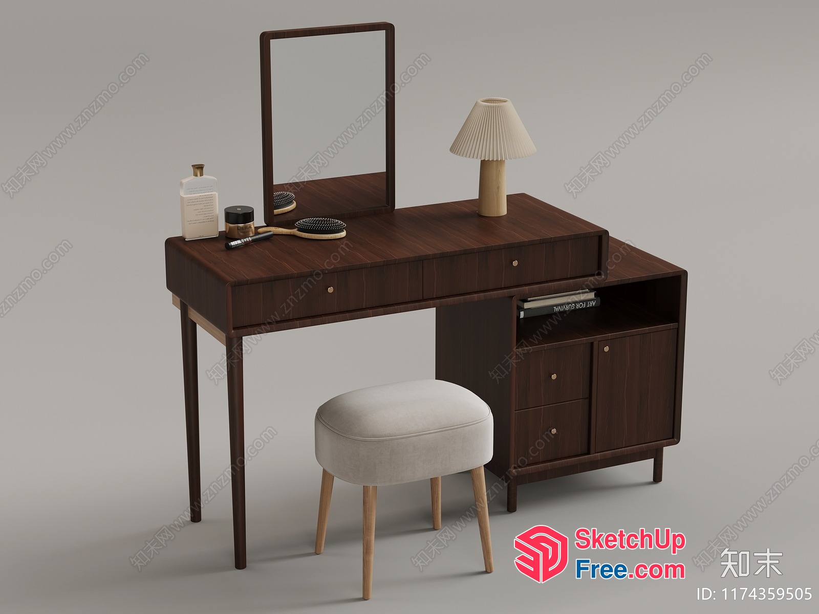 Modern Dressing Table With Stool And Mirror 3D SketchUp File
