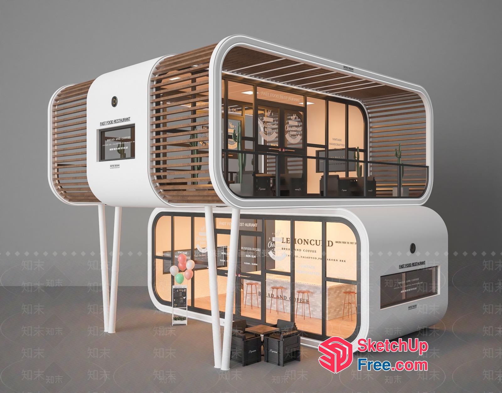 Modern Minimalist Fast Food Restaurant Exterior 3D SketchUp File