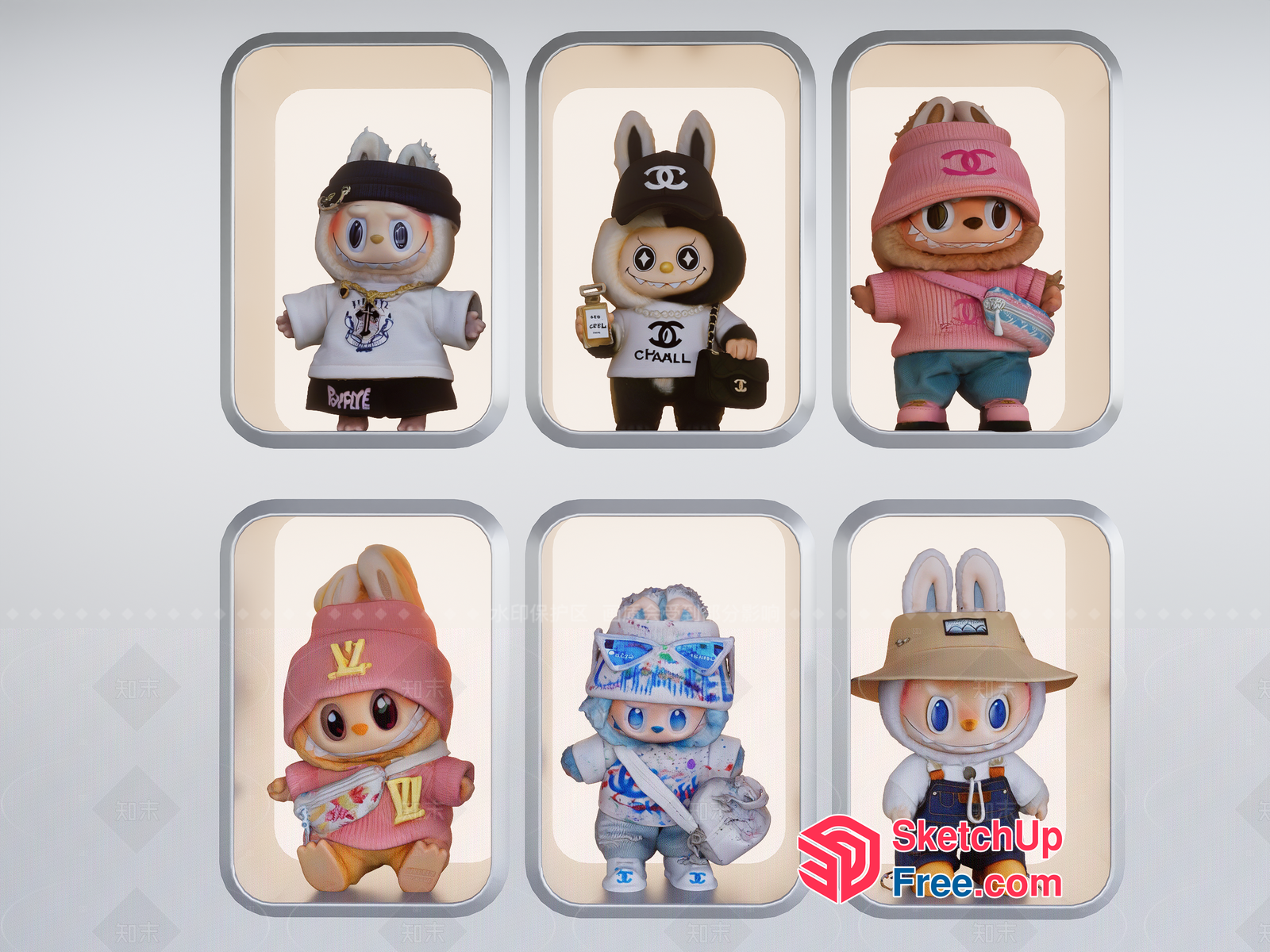 Cute Cartoon Rabbit Figures In Various Outfits 3D SketchUp File