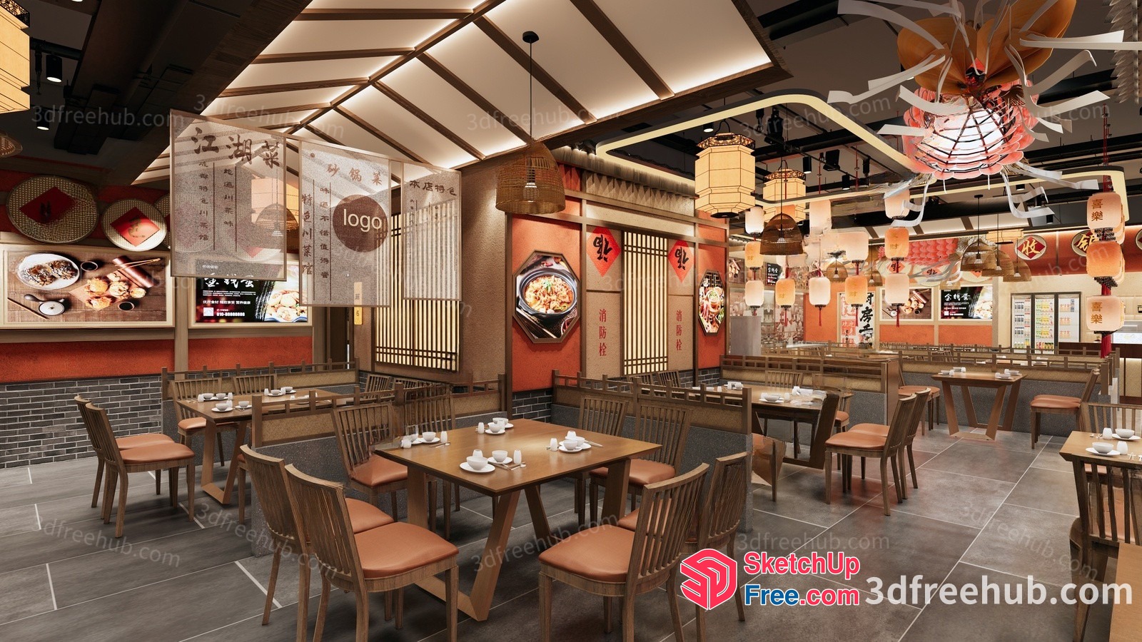 Modern Asian Restaurant Interior 3D SketchUp File