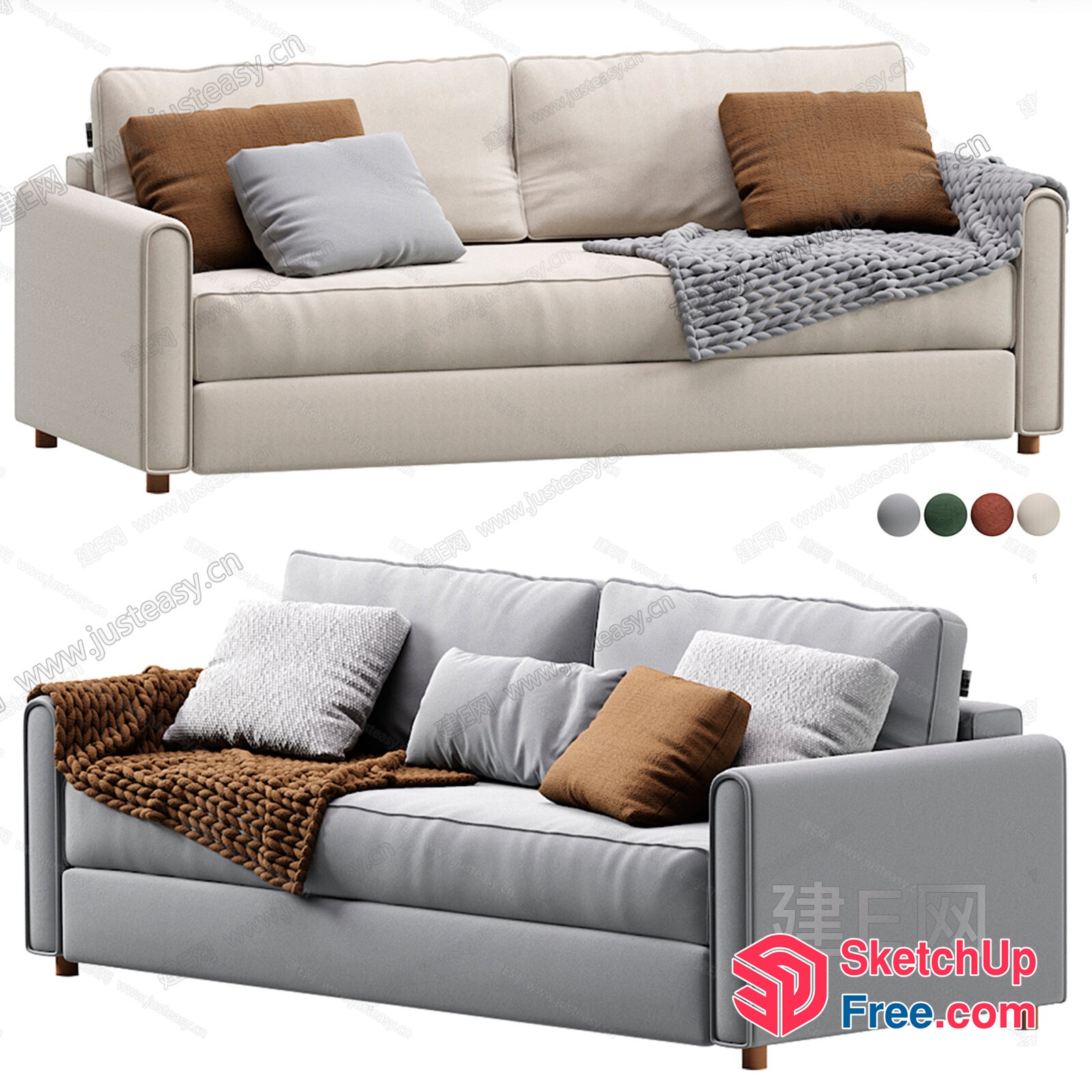 Modern Sofa With Pillows And Blanket 3D SketchUp File