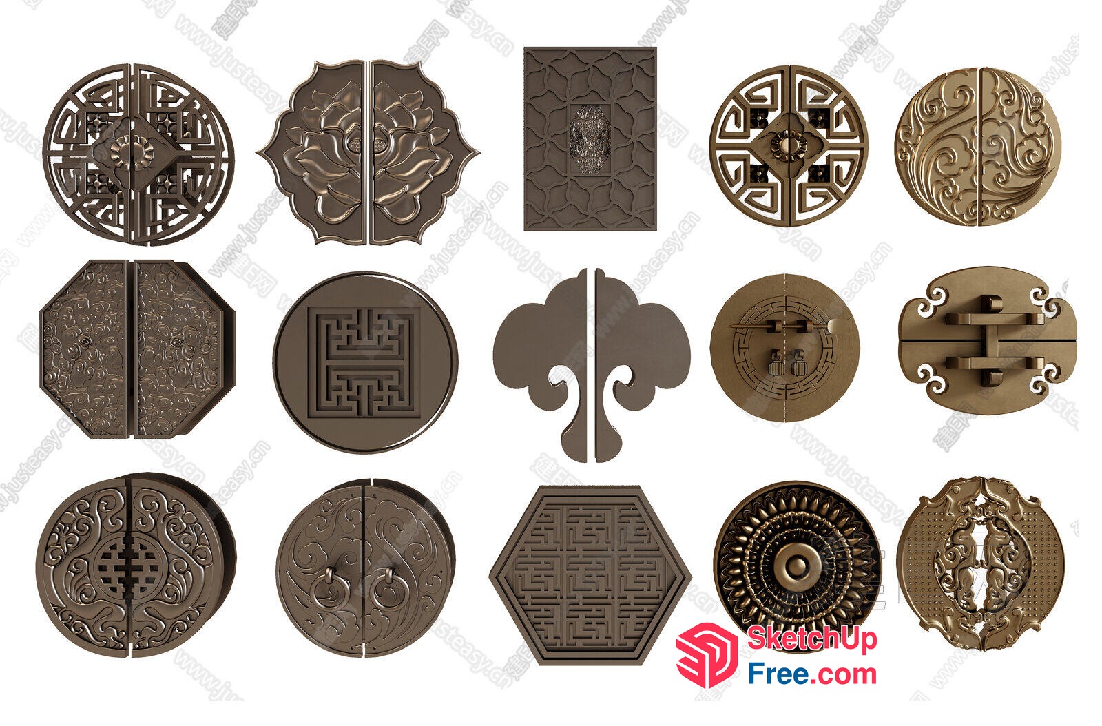 Asian-Inspired Decorative Hardware Set 3D SketchUp File