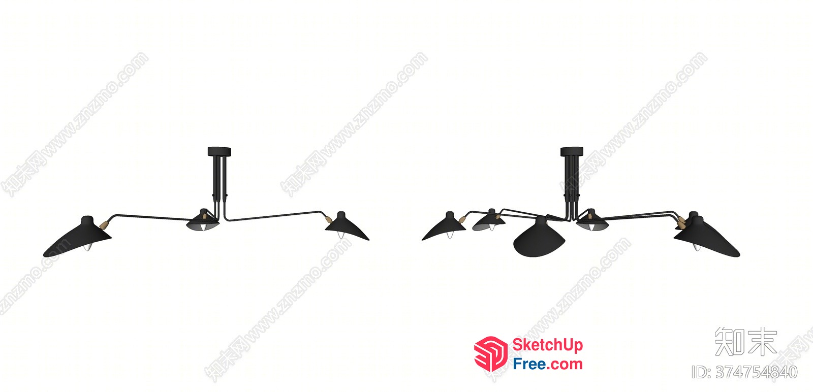Modern Black Ceiling Light Fixtures With Adjustable Arms 3D SketchUp File
