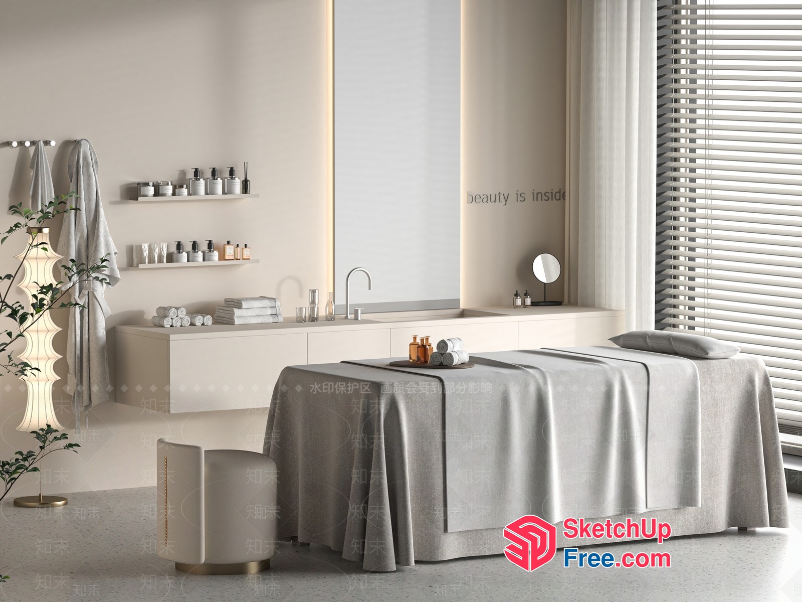 Spa Room With Minimalist Decor And Natural Light 3D SketchUp File