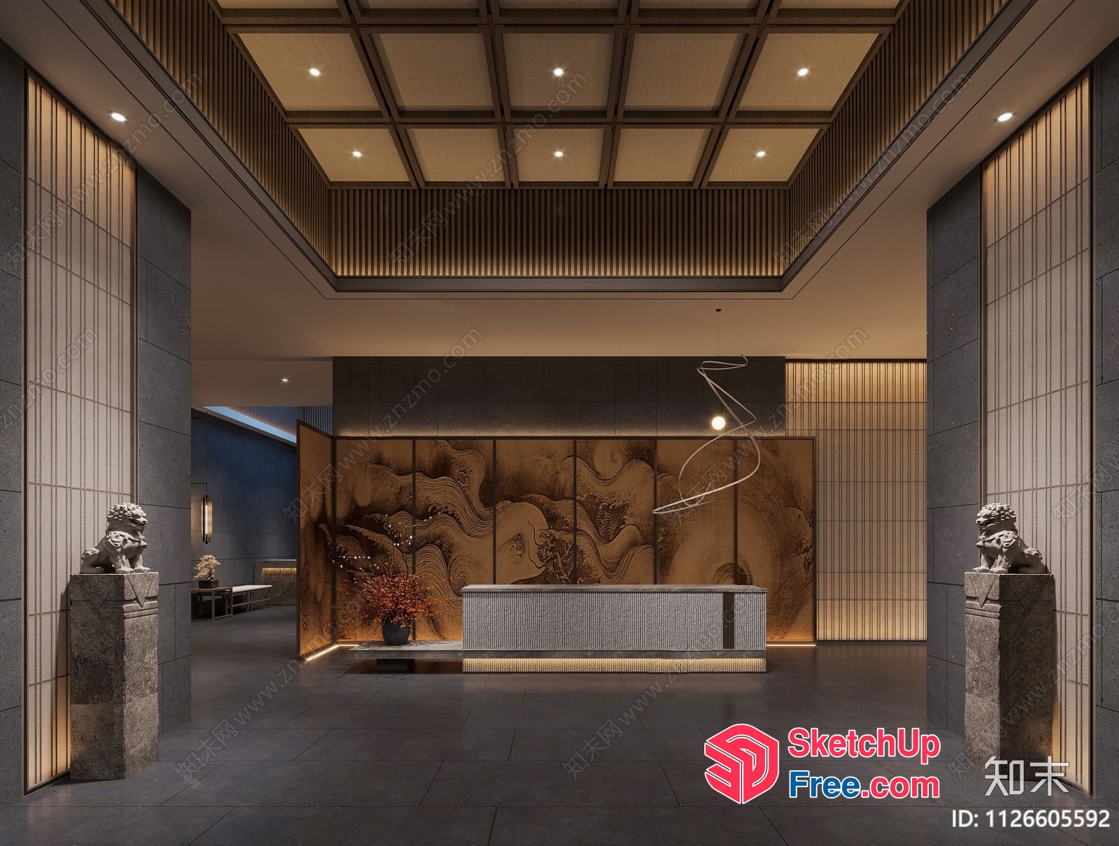 Modern Asian-Inspired Reception Area 3D SketchUp File