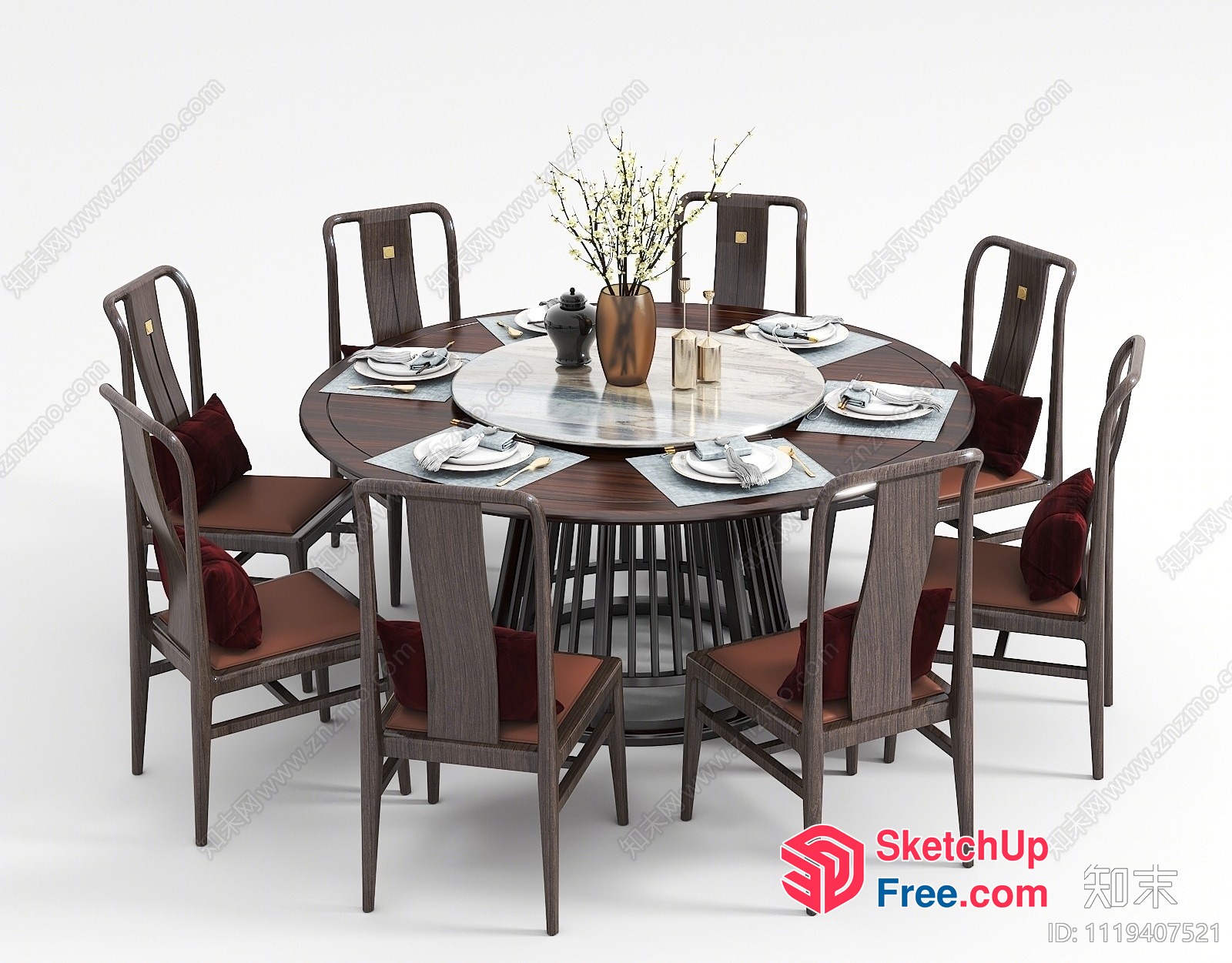 Modern Round Dining Table With Eight Chairs 3D SketchUp File