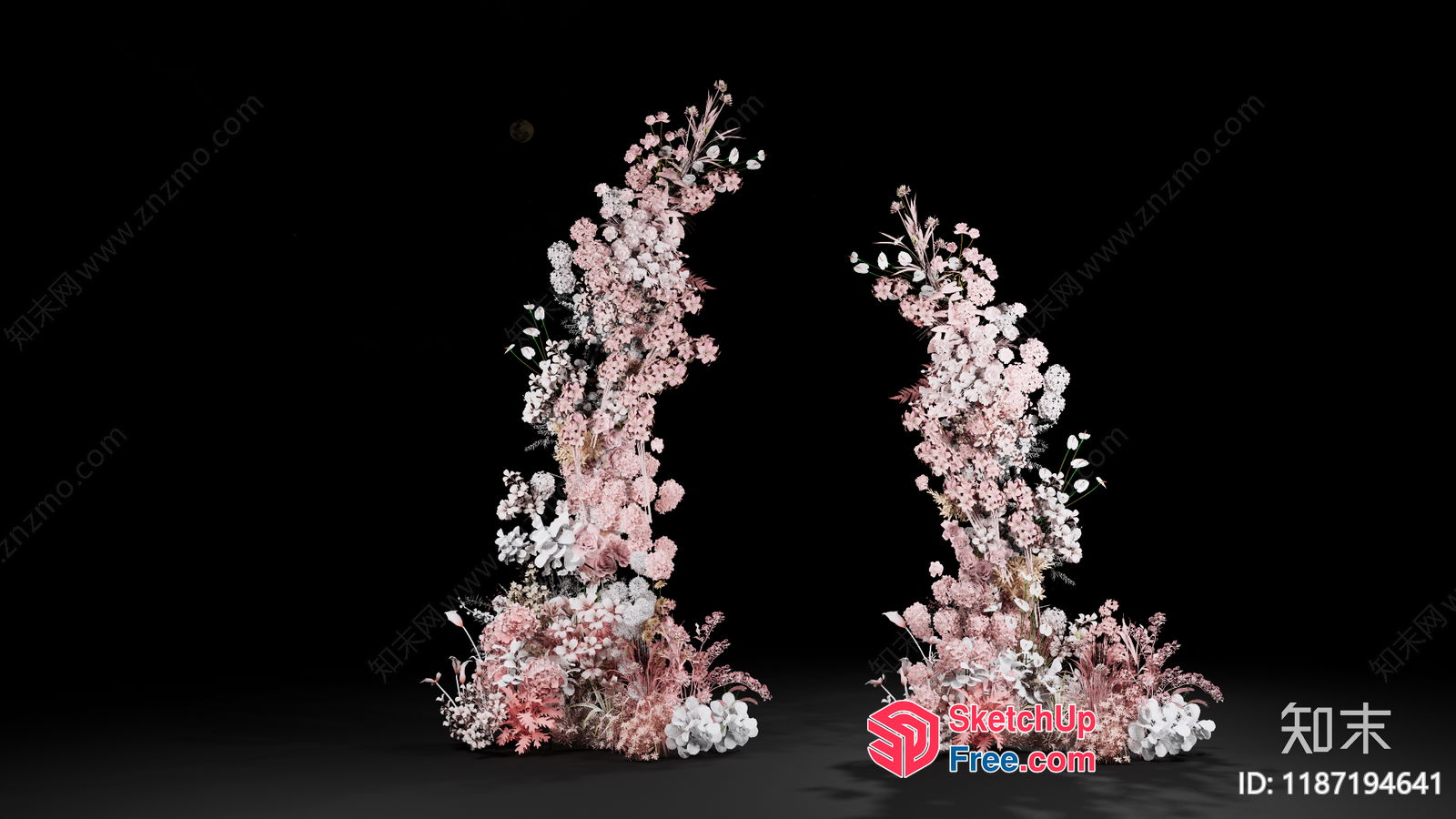 Two Archways Of Pink And White Flowers 3D SketchUp File