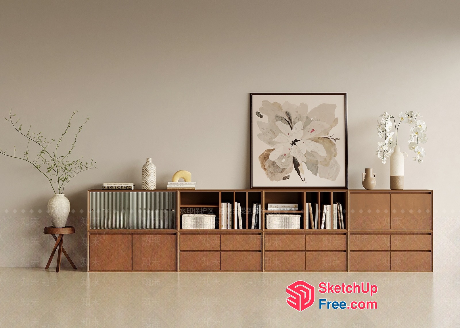Elegant Modern Minimalist Bookcase And Cabinet Combination 3D SketchUp File