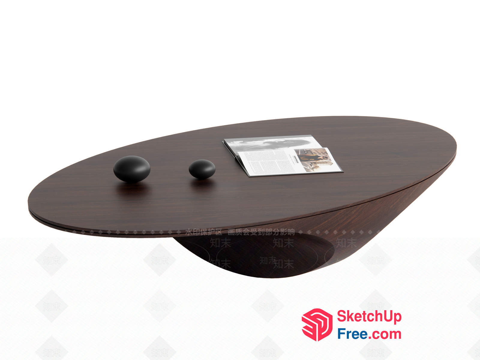 Modern Oval Coffee Table With Dark Wood Finish And Unique Design 3D SketchUp File