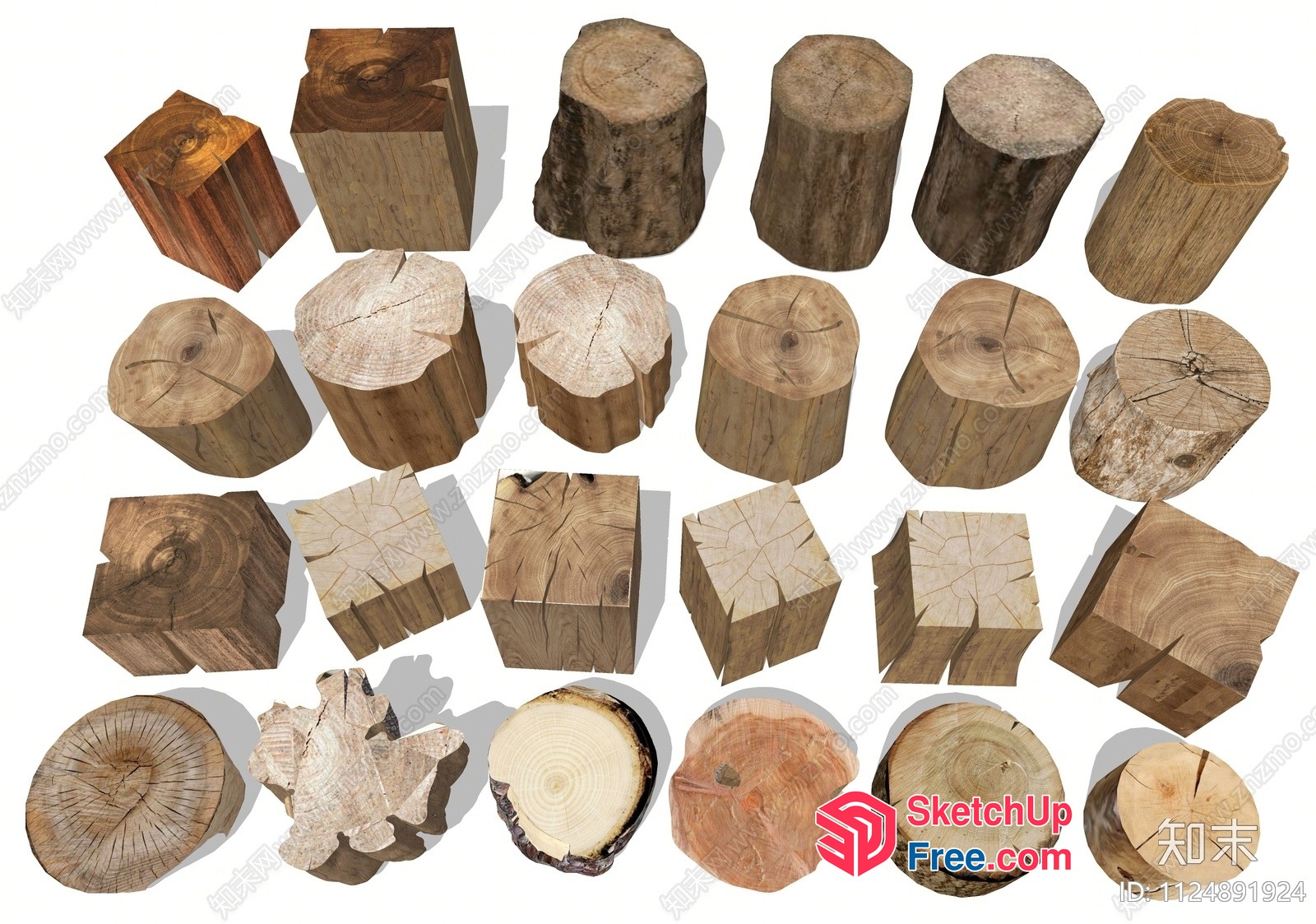 Wooden Stumps Of Various Shapes And Sizes 3D SketchUp File