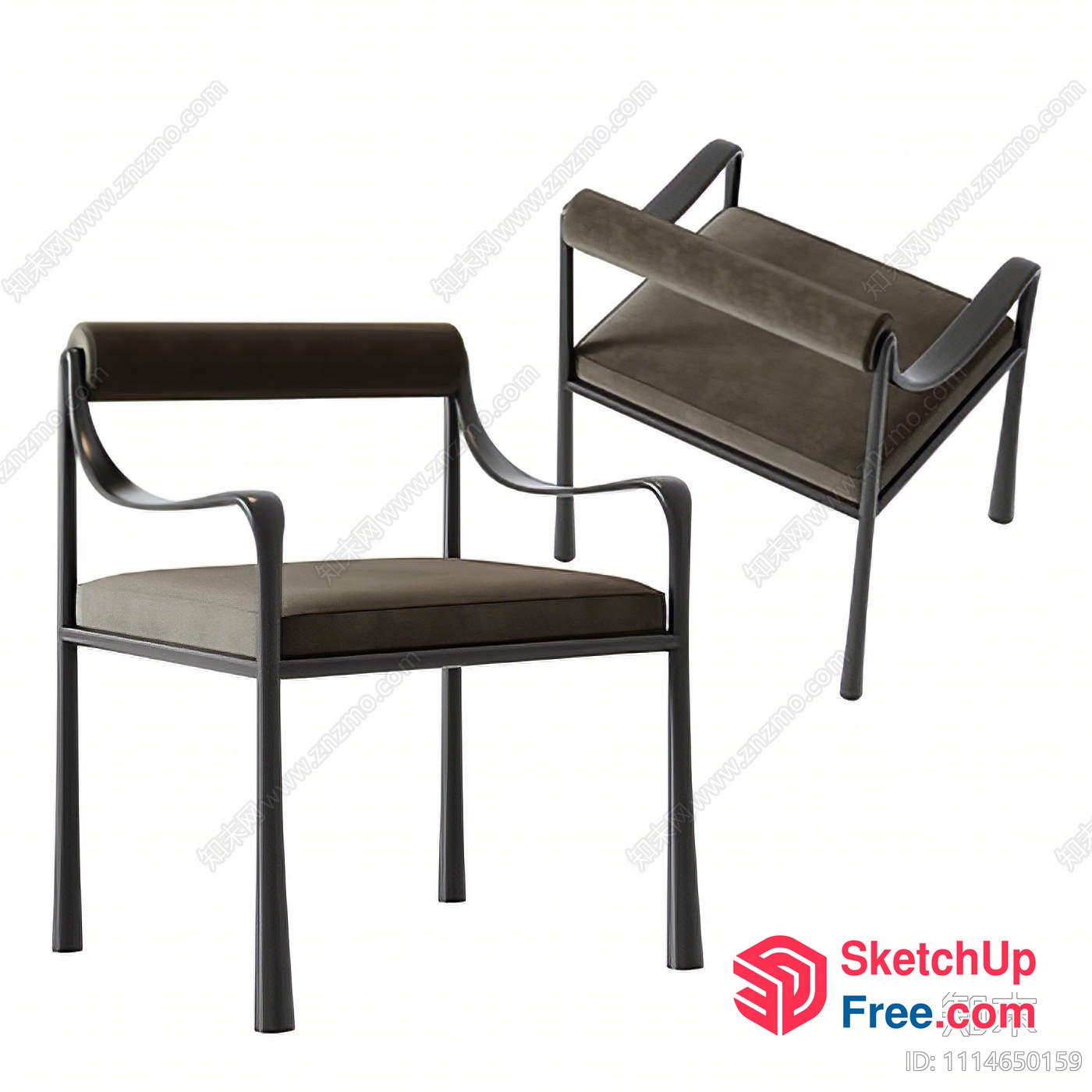 Stylish Black Metal Frame Chair And Matching Ottoman 3D SketchUp File
