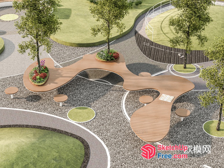 Outdoor Park Furniture With Unique Wooden Designs 3D SketchUp File
