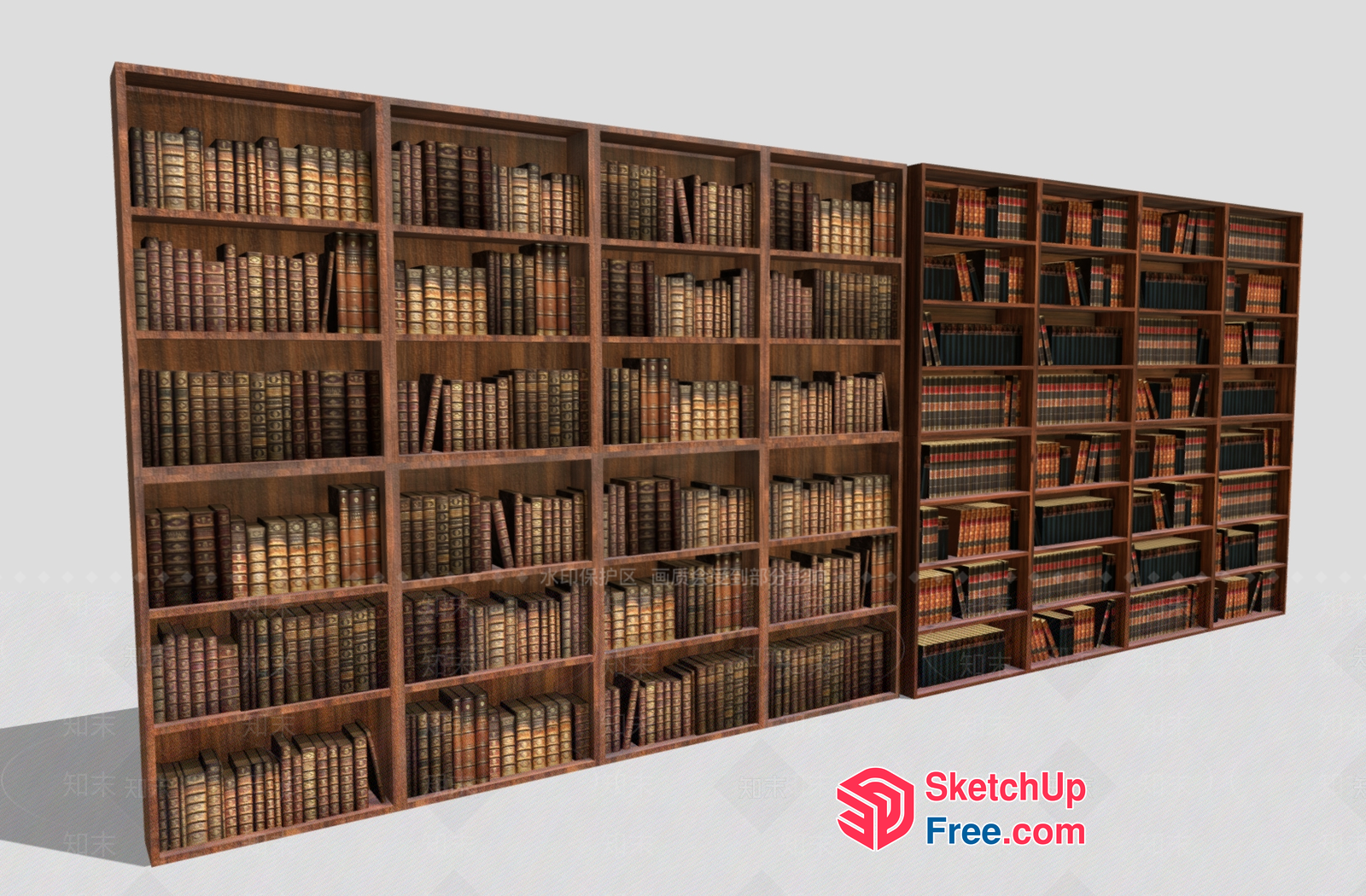 Large Bookcase With Multiple Shelves And Decorative Books 3D SketchUp File