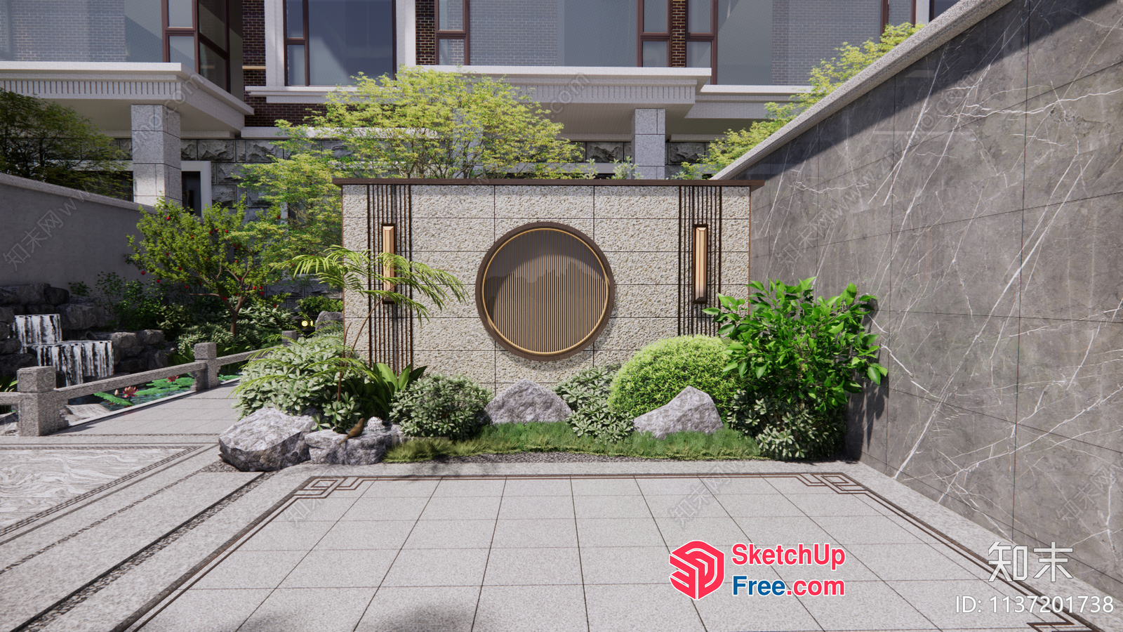 Modern Asian-Inspired Exterior Decor With Elegant Pillars 3D SketchUp File