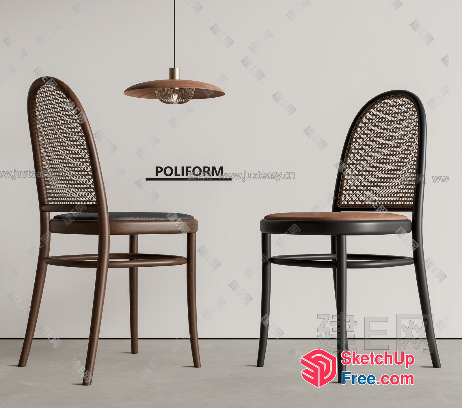 Modern Dining Room Chairs With Rattan Backrests 3D SketchUp File